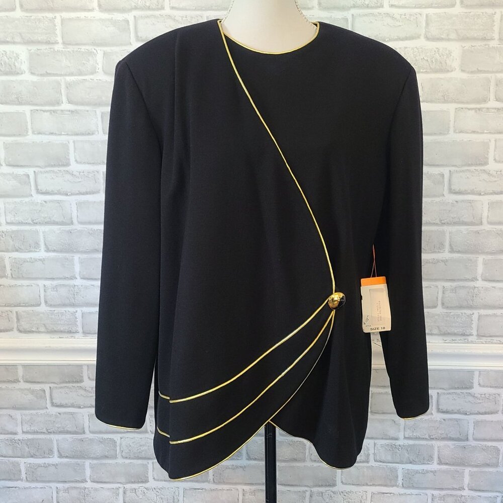 Vintage Caron Chicago Black Gold Trim Blazer Elegant NOS Made in USA Glam 18